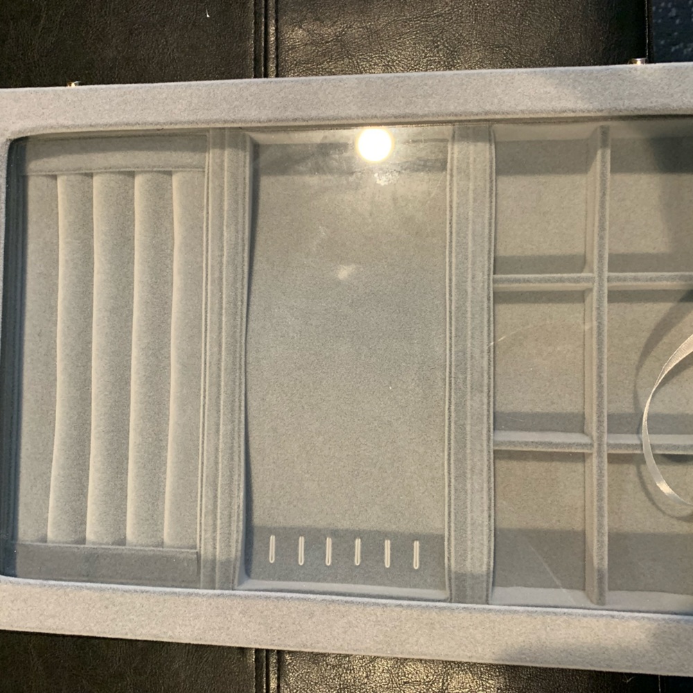 Jewelry Box/organizer with gray velvet with removable trays.